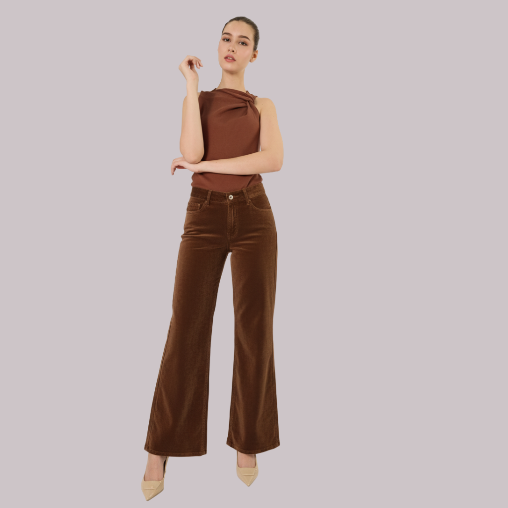 Wide Leg Jeans High Rise Velvet Café