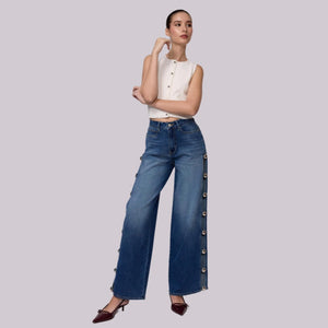 Wide Leg Jeans High Rise Bolones
