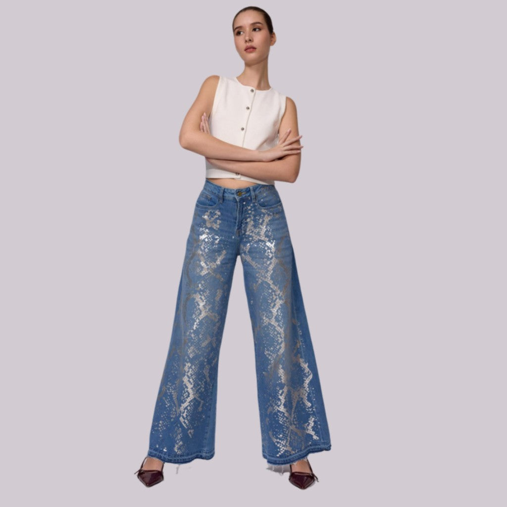 Super Wide Leg Jeans High Rise Pinton Print