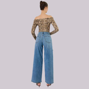 Wide Leg Jeans High Rise Cargo