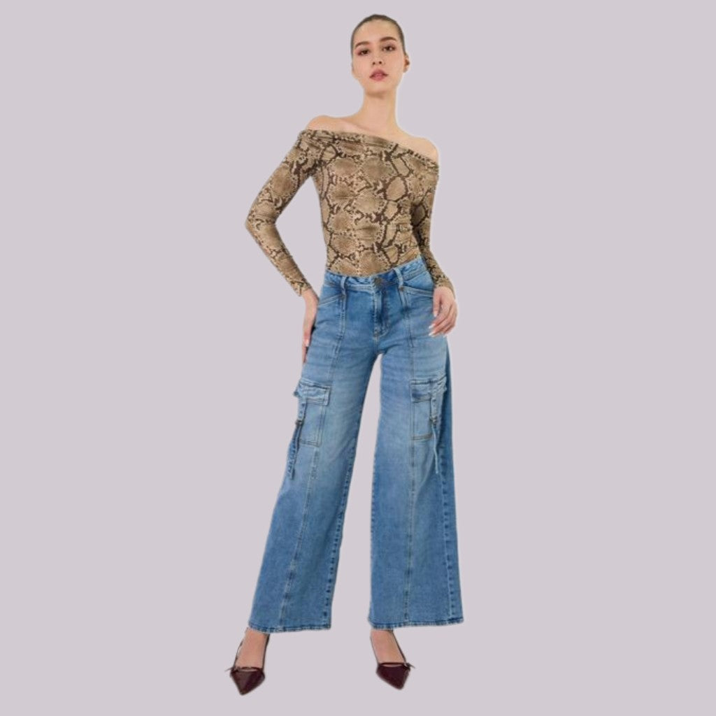 Wide Leg Jeans High Rise Cargo